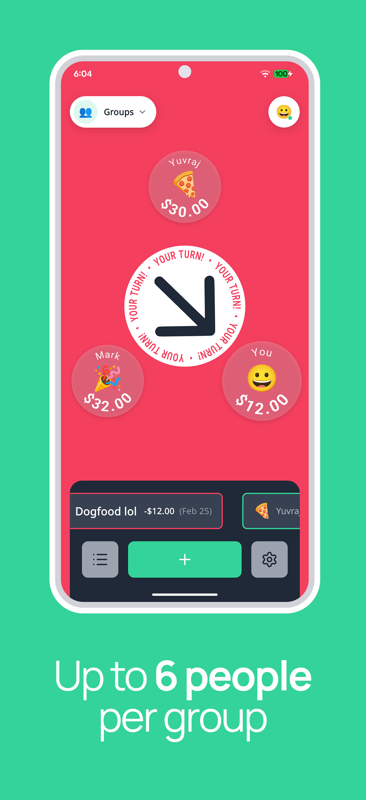 UrTurn app screenshot showing payment rotation history